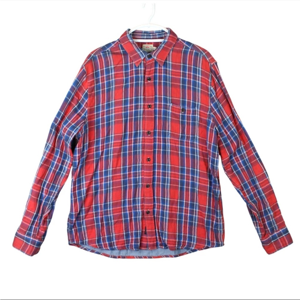 Faherty Lined Button Up Shirt Mens X-Large Red Blue Plaid  Soft Fabric Work EUC